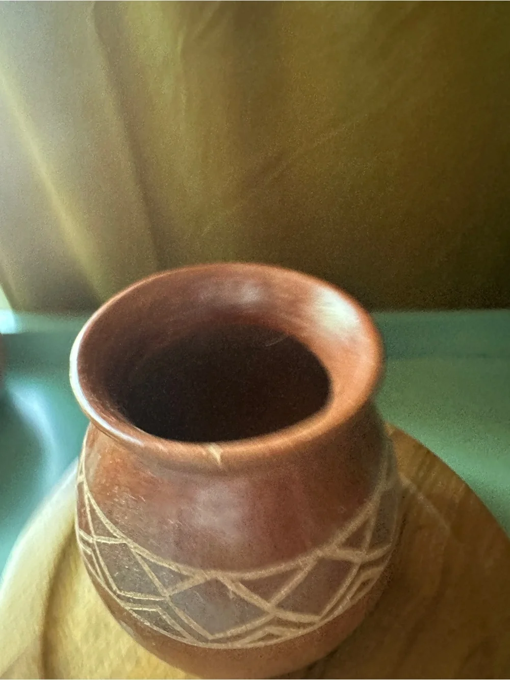 Handcrafted Brown Carved Geometric Vase